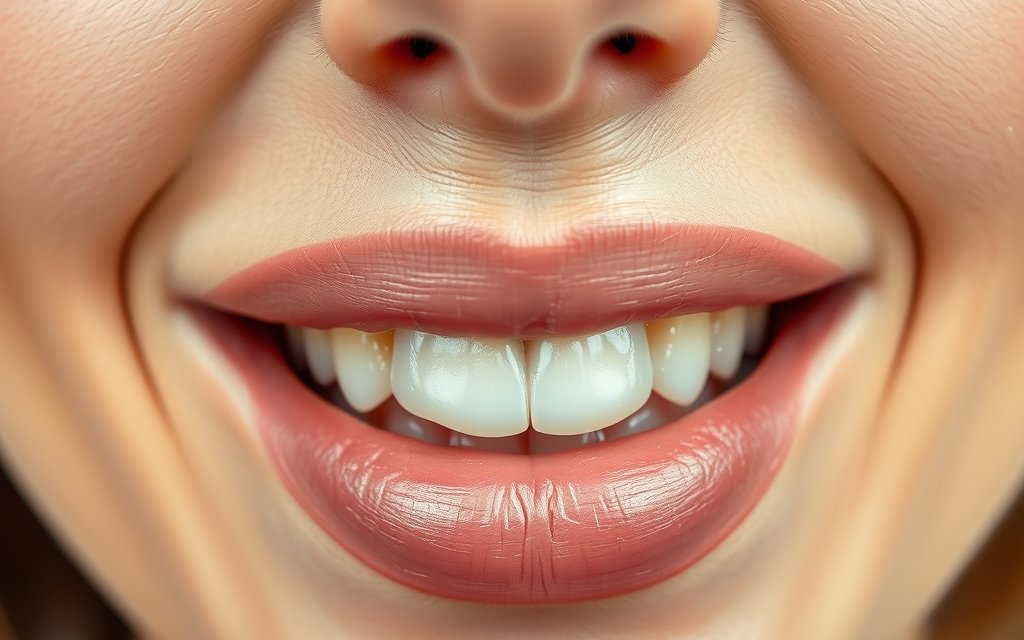 Close-up of a patient's smile before treatment, with slightly uneven and discoloured teeth